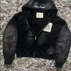 Black Hoodie with Heart and Crown Design